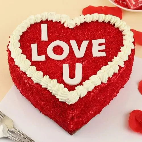 Luscious Red & White Heart Shape Red Velvet Cake