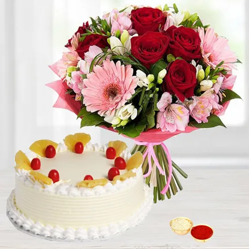 1 kg Chocolate Cake with 12 Red Rose Stylish Bouquet - Tasty Treat Cakes