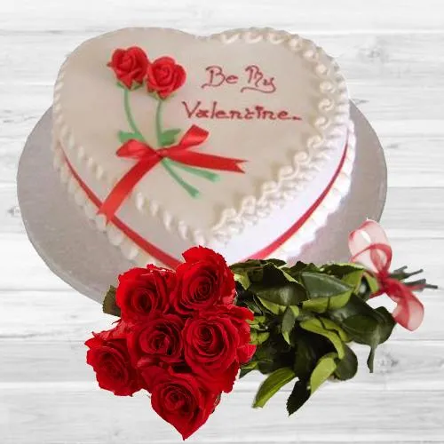 Order Online Be Mine Valentine Cake & Bouquet from IndianGiftsAdda.com