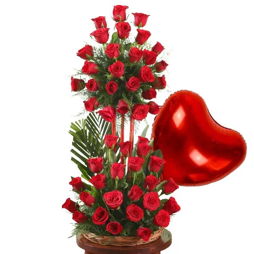 Deliver red roses n heart shaped balloon to Pune Today, Free Shipping - PuneOnlineFlorists