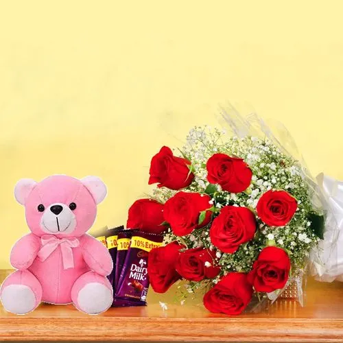 Send Elegant Pink Roses Bouquet with Ferrero Rocher Moment Chocolate Box, Same Day Delivery