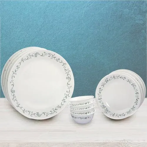 Special Gift in Pune Dazzling Corelle White n Green Country Cottage Dinner Set