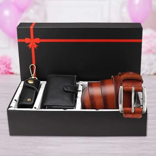 Men Classic Black Belt & Wallet Gift Set - Linoy Sales