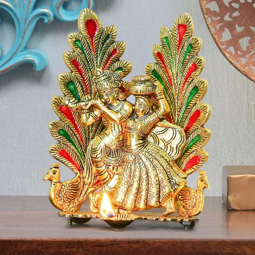 Buy Charming Radha Krishna Gold Plated Marble Idol Online in India -  Mypoojabox.in