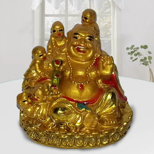 Resin Feng Shui Golden Laughing Buddha Holding Ingot Statue Wealth Luc –  Whitewhale