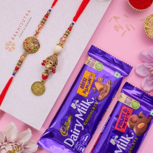 Beautiful Kundan Bhaiya Bhabhi Rakhi N Cadbury Combo