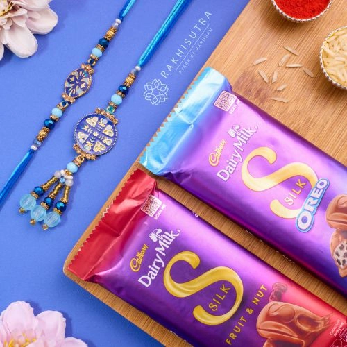 Designer Kundan Bhai Bhabhi Rakhi N Cadbury Silk Combo