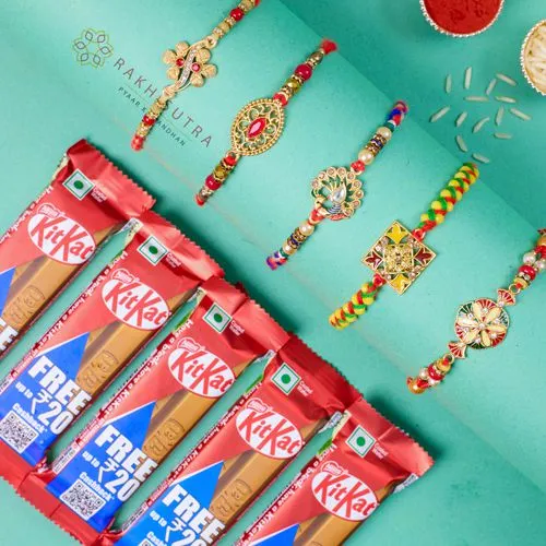 Premium Kundan Rakhi Set N Kitkat Treat