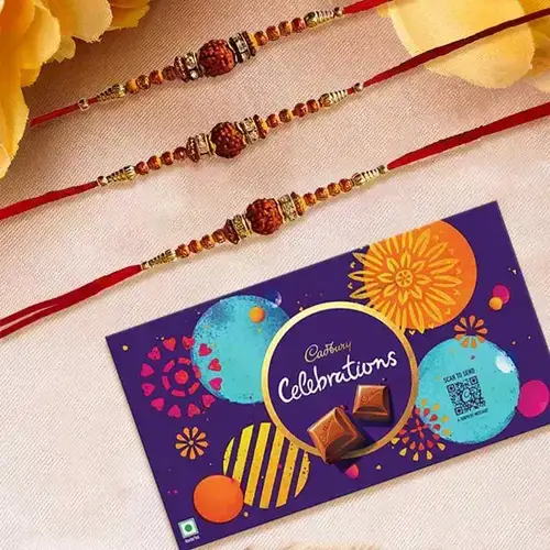 Express Rakhi Gifts | Designer Rakhi Set of 4 pcs with Cadbury Celebration  Gift Pack | Free Shipping